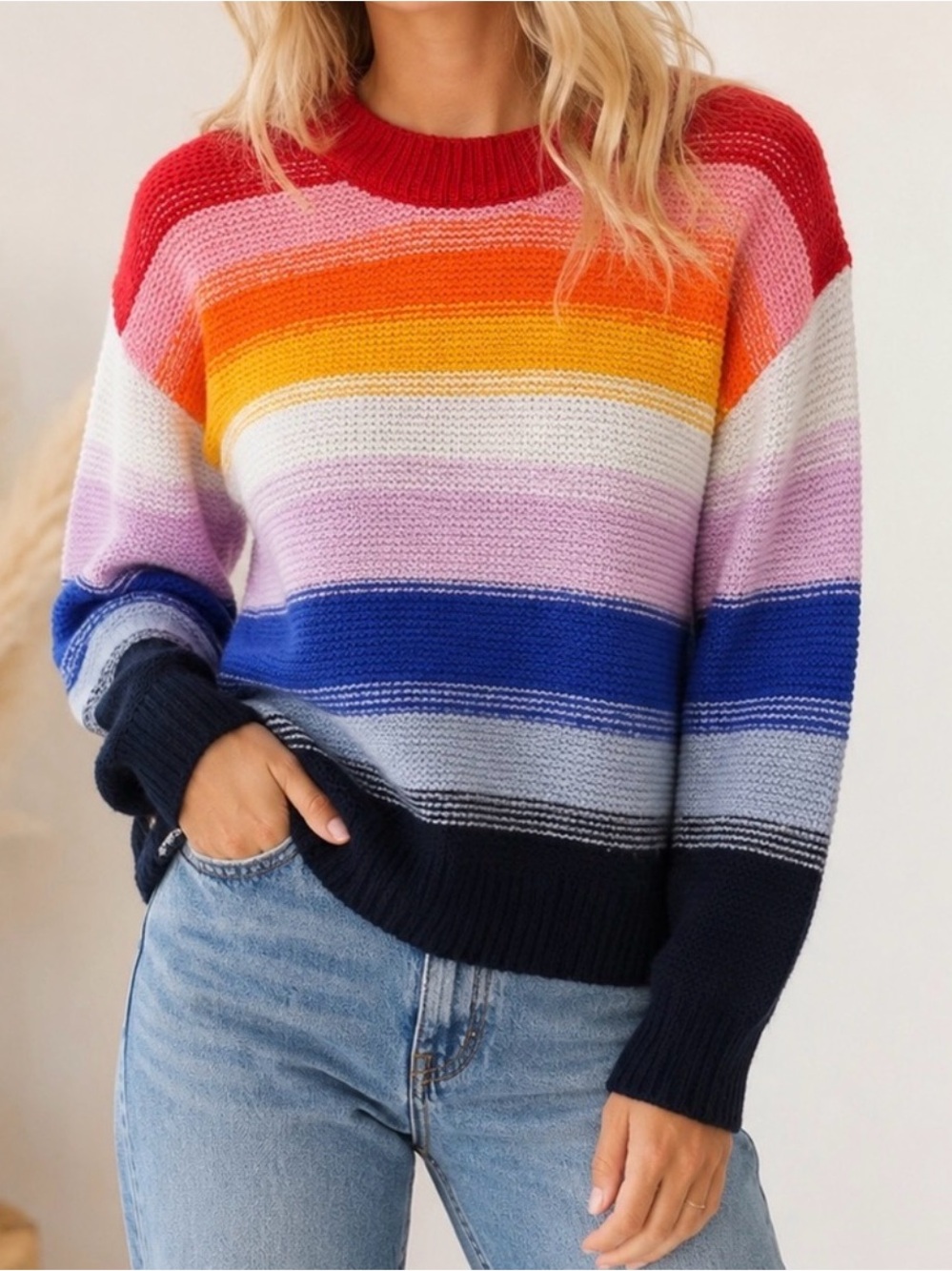 Old navy women’s rainbow striped longsleeve pullover sweater size XL